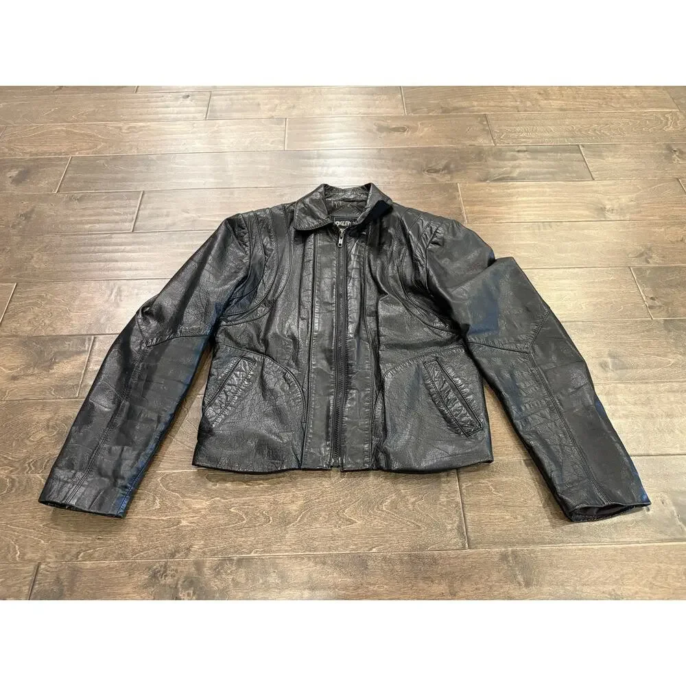 Vintage Demain Mens Black Full Zip Leather Jacket Size 40 Made In Korea